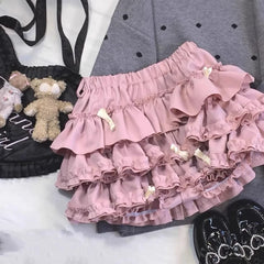 Hnewly  Summer New Versatile Women's Clothing Blue Bow Lace Cake Tutu Mini Skirt Kawaii Pink Sweet Cute Thin A-line Skirts Ladies
