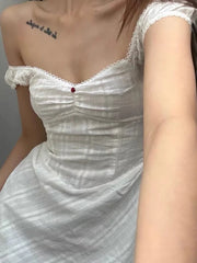 Hnewly  Harajuku Pleated Fairy A-Line Slip Dress Summer Women Vintage Patchwork Lace Dresses Y2k Aesthetic A-Line Mini Vestidos
