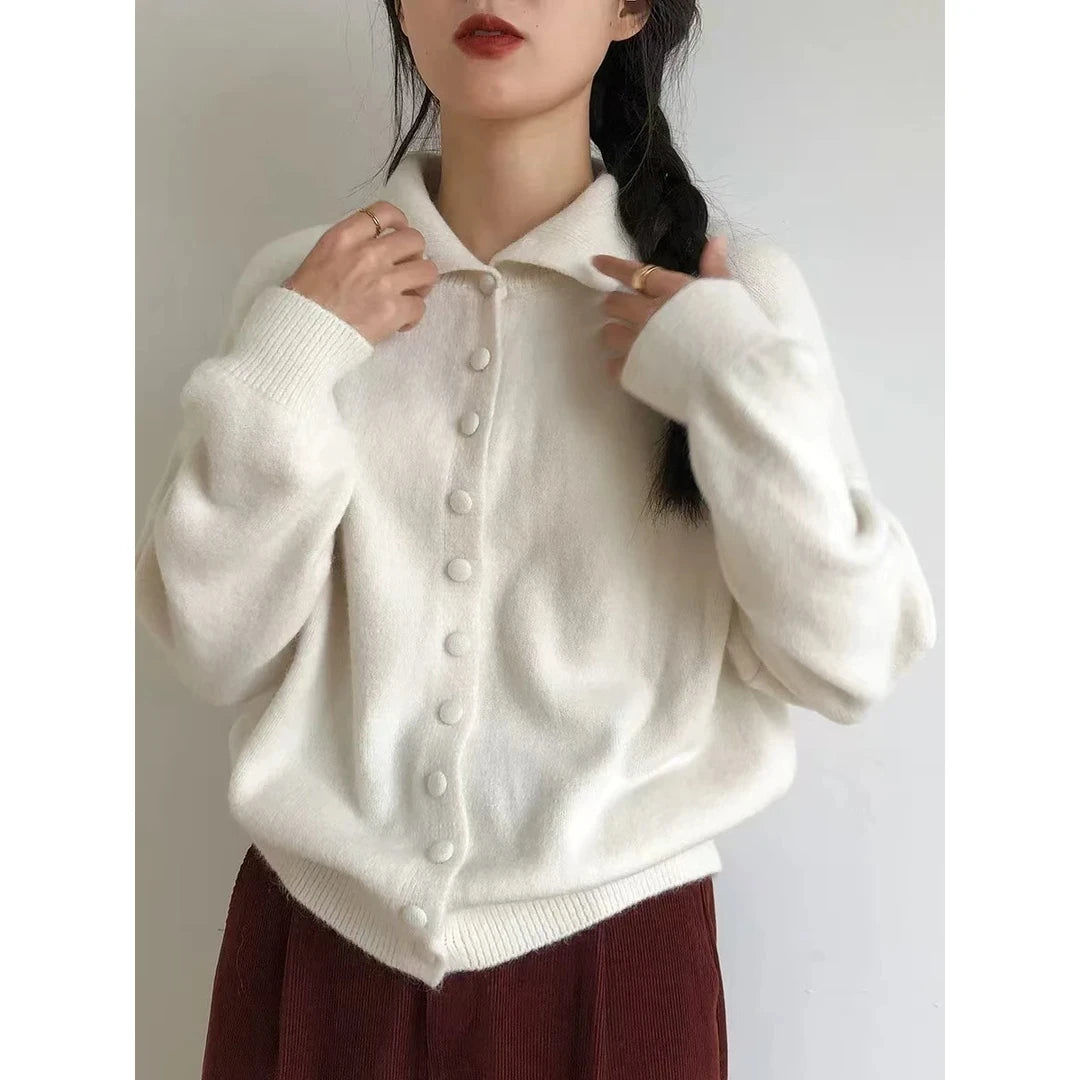 Hnewly  High Neck Button Down Cardigan Women Long Sleeve Knitted Sweater Jacket Cozy Knitwear Teen-girl Fall Winter Basic Chic Knitwear