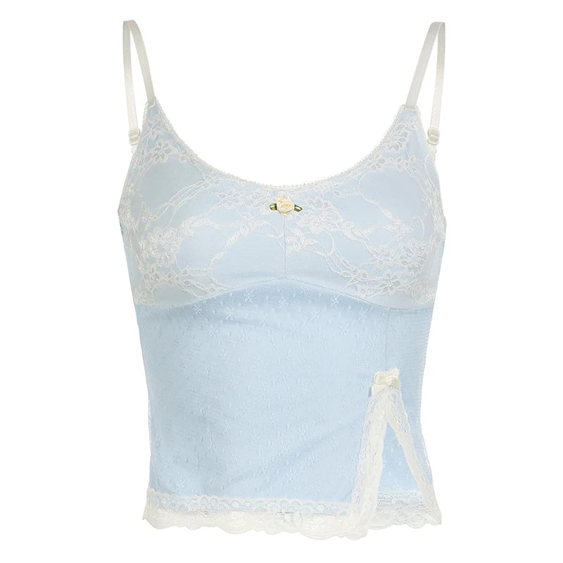 Hnewly Fashion Sweet Slim Fit Lace Spliced Women New Camisole Tops Chic Causal Hottie Backless Blouses