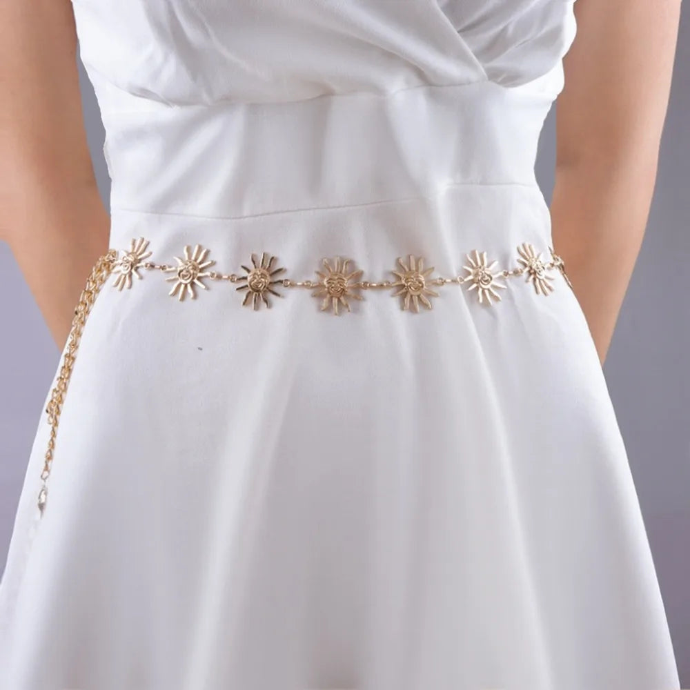 Hnewly  All-match Sun Moon Stars Tassels Punk Waist Chain Retro Hip Hop Alloy Waistband Vintage Dress Cummerbands For Women
