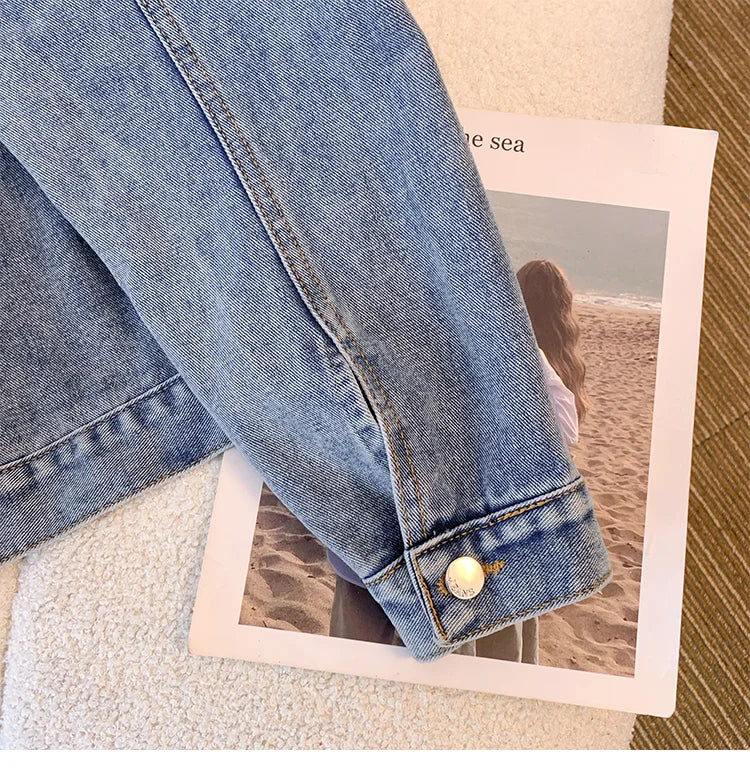 Hnewly  Nail Bead Denim Jacket For Women's Spring Autumn 2025 New Style Loose Versatile Long Sleeved  Turndown Collar Coat Top