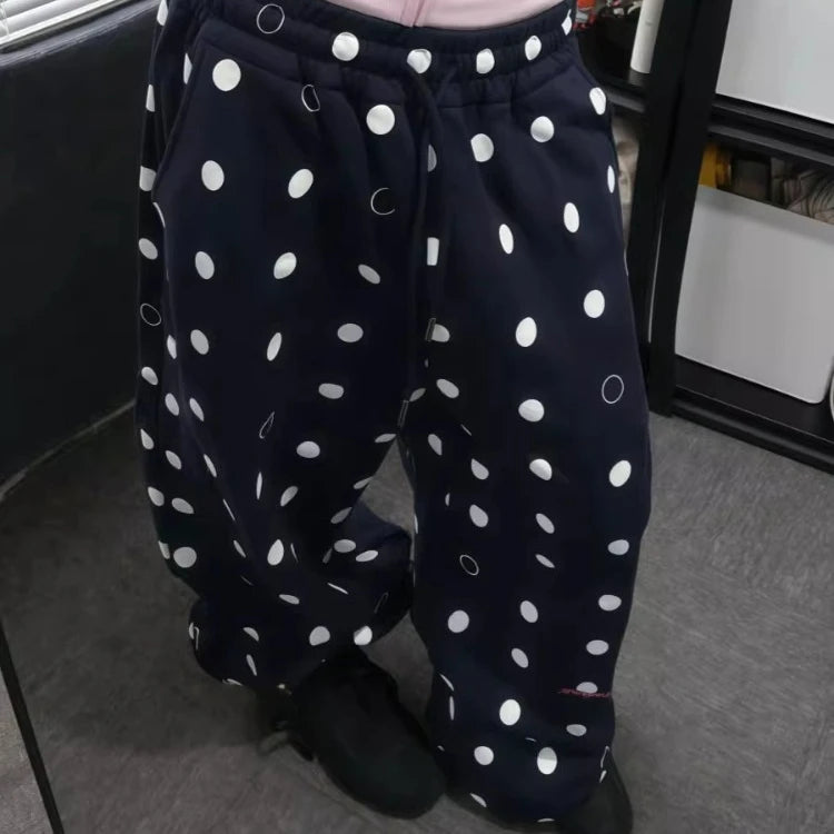 Hnewly  Vintage Polka Dot Wide Leg Pants for Women Causal Y2k Aesthetic Drawstring Trousers Harajuku Autumn Pocket Loose Bottoms