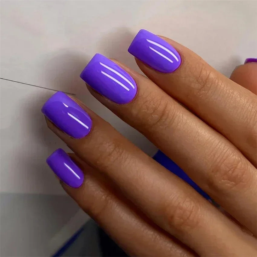 Hnewly 24pcs Artificial Nail Art Fake Nails Full Coverage Removable Ballet Short Press On Nails tips Chips Waterproof Solid Colour set