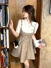 Hnewly DRESS TO IMPRESS Summer Patchwork Elegant Mini Dress Women Ruffles High Waist Sweet Casual Dress Female Korean Style Evening Party Dress Y2k