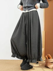 Hnewly  New Women's High Waist Wide Leg Cropped Pants, Retro Loose Lantern Pants, Spring Autumn Sweet Ruffled Casual Trousers.