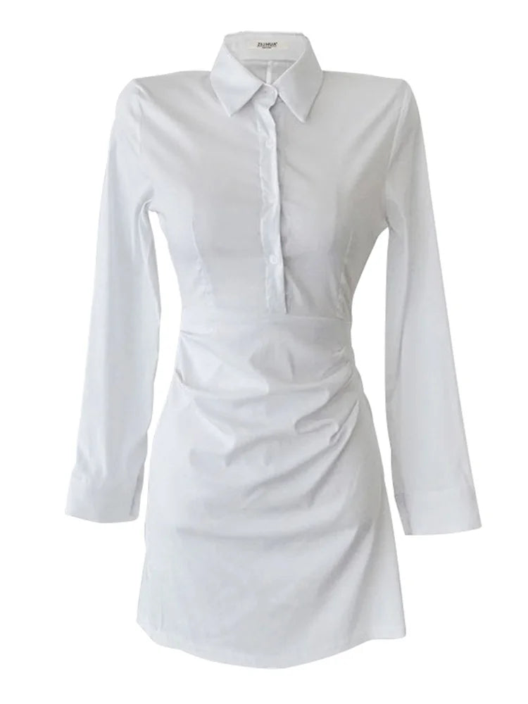 Hnewly business casual outfits  Sexy Polo Elegant White Mini Dress Goddess High Waist Slim Shirt Long Sleeve Tight Hip Dresses OL Sexy Korean