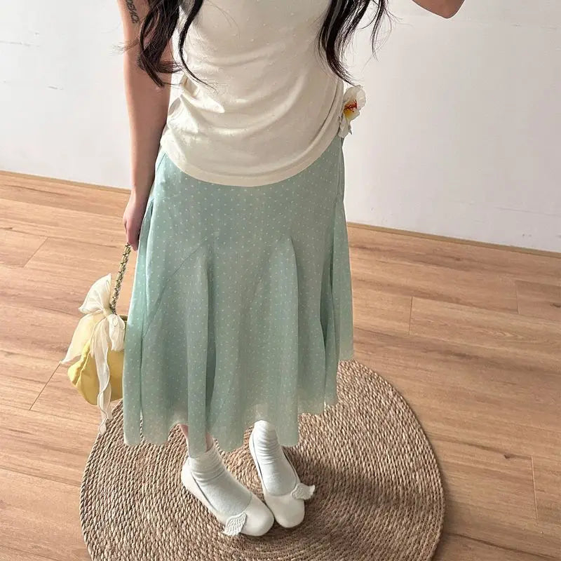 Hnewly  Skirts Women Elegant Polka Dot Vintage Sweet Spring Summer New Temperament Long Skirt Female Chic Casual Fashion