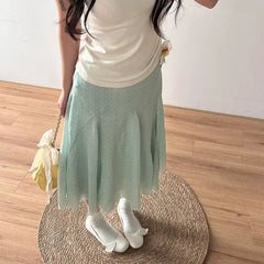 Hnewly  Skirts Women Elegant Polka Dot Vintage Sweet Spring Summer New Temperament Long Skirt Female Chic Casual Fashion