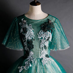 Lunivop  Green O-Neck Short Sleeves Evening Dresses For Women Elegant Party Gown Tulle Lace Up Appliques Prom Dress Beading Sequins