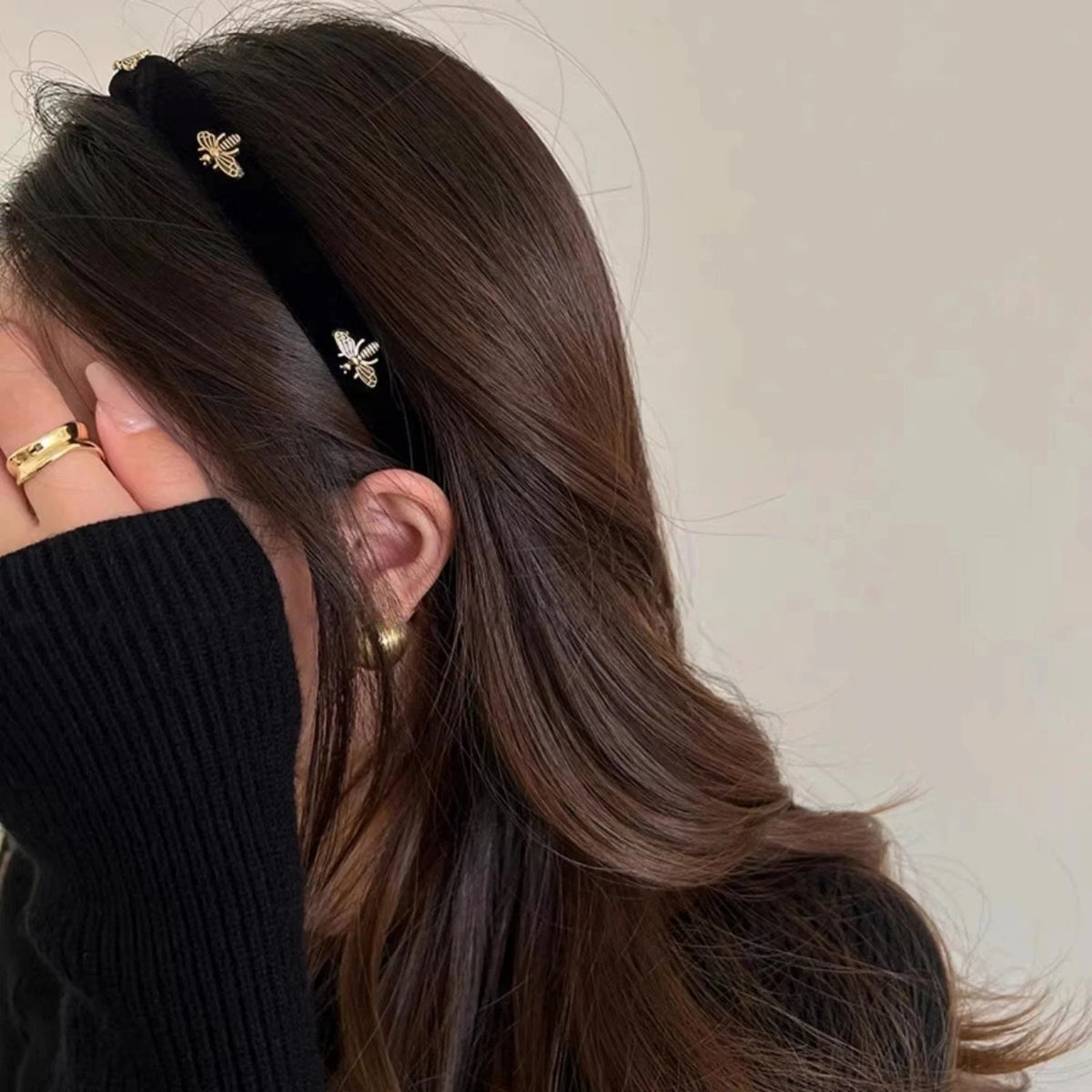 Hnewly  1PC Velvet Bee Fabric Face Wash Hairband Women's High Cranial Top Headband Pressure Hair Out Hair Cards Hair Accessories