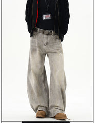 Hnewly  American Vintage Splatter Paint Gray Baggy Jeans for Women High Waisted Wide Leg Y2k Loose Streetwear Jean Denim Pants