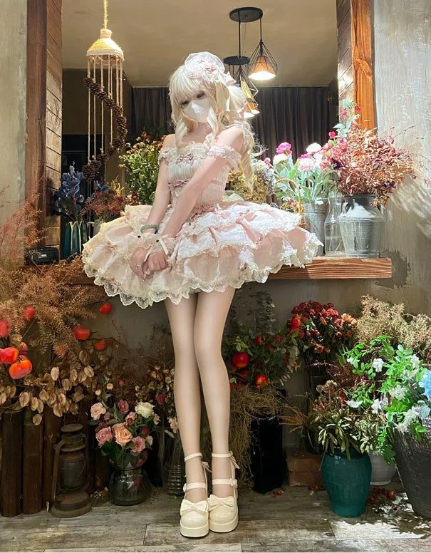 Hnewly  New Japanese Original Ballet Style Lolita Pink Dress Doll Feel Strap Dress Sweet Cute Girl JSK Puffy Princess Dresses