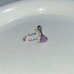 Lunivop  1Pc Trendy Sweet Cool Style Stainless Steel Heart Chain Tongue Stud for Cool Girls Unique Body Piercing Gift