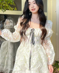 Hnewly DRESS TO IMPRESS Spring Vintage Floral Dress Women Casual Korean Party Long Sleeve Fairy Dresses Female Evening High Street Sexy Mini Dress