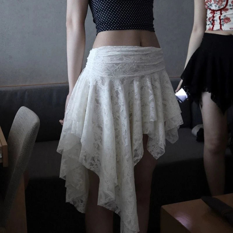 Hnewly Lace Skirts Women Summer Clothing Soft 2000s Vintage Clothing Streetwear Y2k Trendy Boho Style Loose Ladies Party