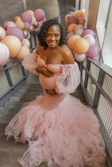 Hnewly  New Pink Tulle Mermaid Fitted Strapless Sweetheart Pregnacy Gown Maternity Dress Photography Prop Gowns Pregnant Woman Dress