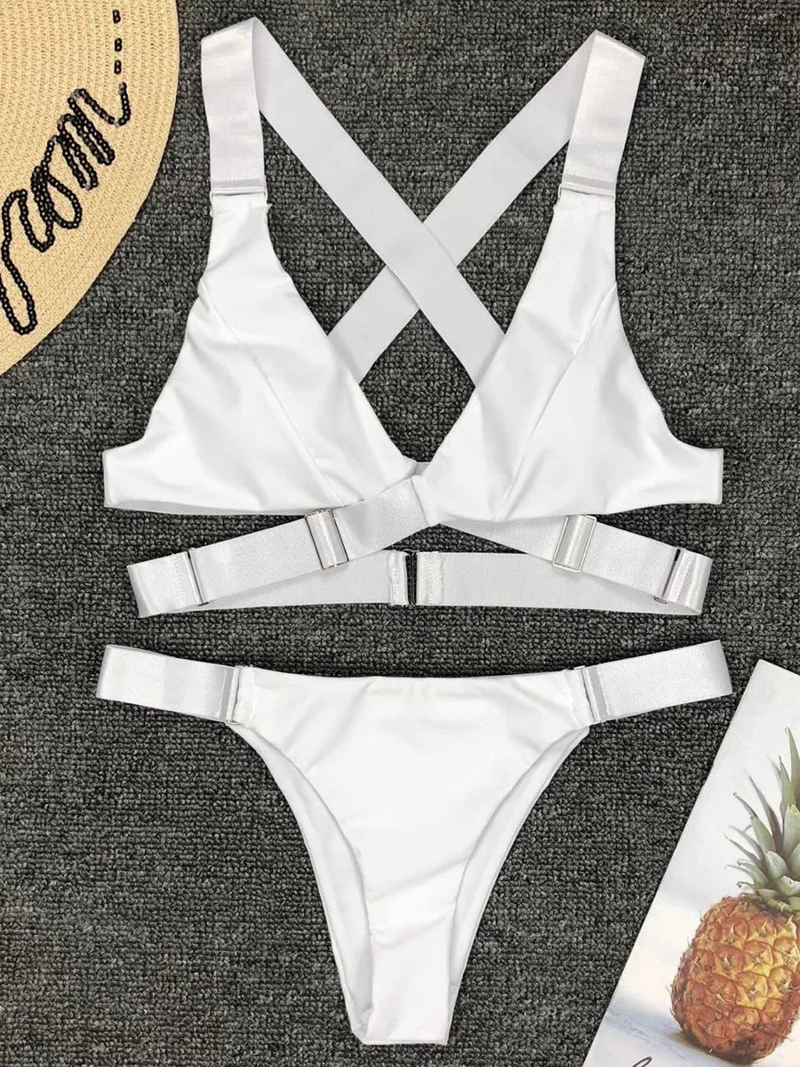 Hnewly  Sexy Adjustable Buckle Bandage Vevlet Bikini Women Swimsuit Female Bikinis Swimwear Two Pieces Bikini Set Bathing Suit Swim