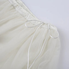 Hnewly Transparent Mesh Pleated Skirt y2k Aesthetic Lace-up Low Waist A-line Mini Skirts Fairycore Coquette Outfits Ladies Chic