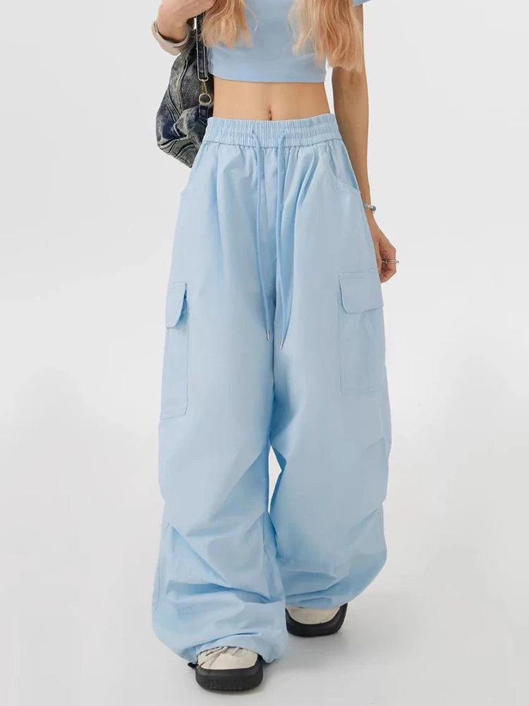 Hnewly Streetwear Y2K Cargo Pants Women Vintage Harajuku High Waist Wide Leg Trousers Casual Loose American Bf Retro Hip Hop Pant