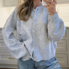 Hnewly  Women Autumn Knit Cardigans with Pockets Casual Button Up O Neck Long Sleeve Knitwear Vintage Loose Fit Sweater Coats Winter
