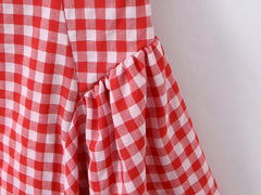 Lunivop  Sexy Red Gingham Plaid Mini Sleeveless Dress Women Bow O Neck Zipper Back Low Waist Ruched Hem Swing Tank Dresses Vestidos Black