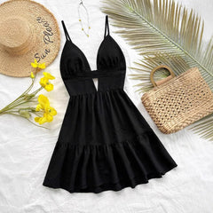 Hnewly Retro Leopard Printed Camis Dress Women Summer Sexy Hollow Out Sleeveless Mini Dress Harajuku Bohemian Beach Vacation Vestidos
