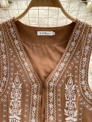 Hnewly  Bohemian Style Retro Sleeveless Vest Women's Autumn Embroidery V-neck Temperament Top Versatile Short Cardigan Jacket
