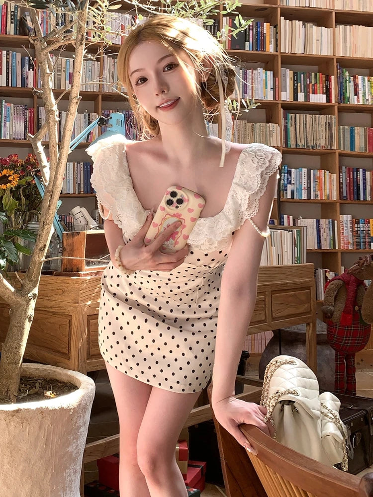 Hnewly French Elegant Mini Dress Women Casual Sleeveless 2000s Vintage Y2k Clothing One Piece Dress Korean Fashion Summer Satin Chic