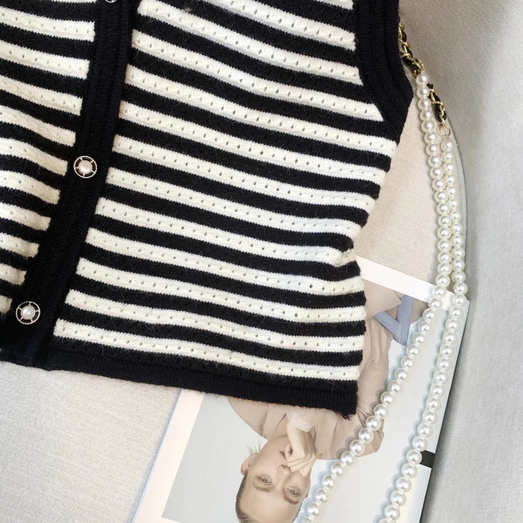 Hnewly  Spring V-Neck Striped Knitted Vest Korean Hollow Out Sleeveless Top Women's 2023 Autumn Loose All-Matched Outwear Cardigan Tank