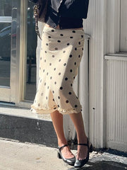 Hnewly  Elegant Ladies Polka Dot Midi Skirts Kawaii Ruched Stitching Straight Skirts for Women Summer Streetwear Casual Clothing