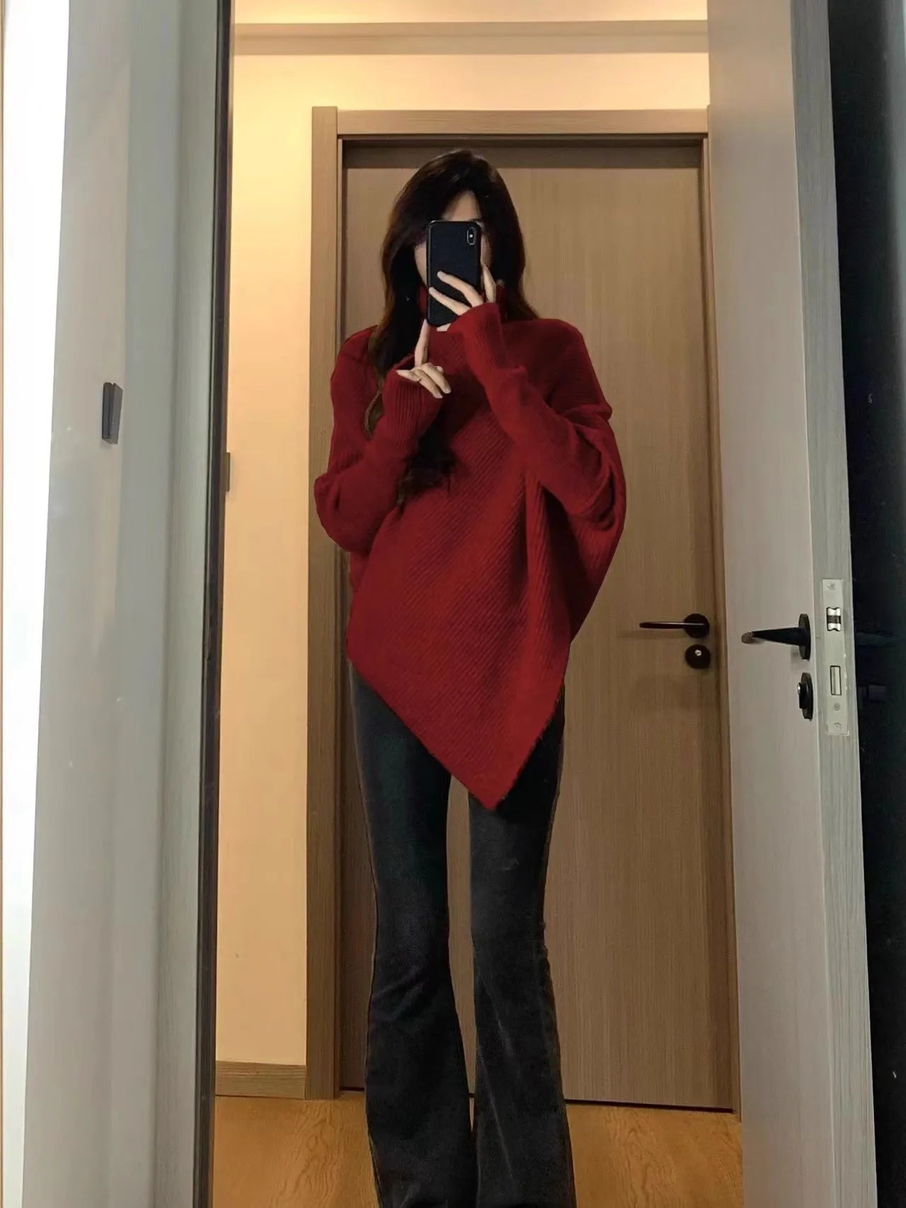 Hnewly  High Neck Irregular Sweater Women's Autumn Winter Korean Version Loose Soft Knitted Top Elegant Long Sleeved Pullover