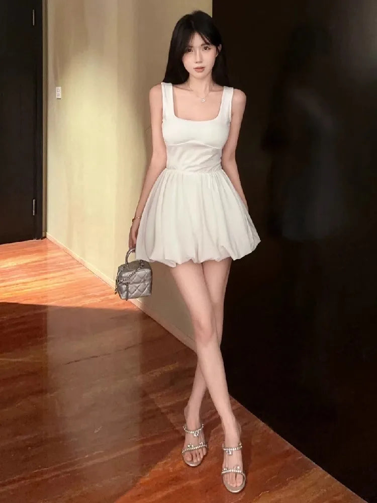 Hnewly  Woman Dress Fashion Sexy Square Collar Sleeveless Slim Summer New Bud Mini Dresses Party Female Clubwear Elegant