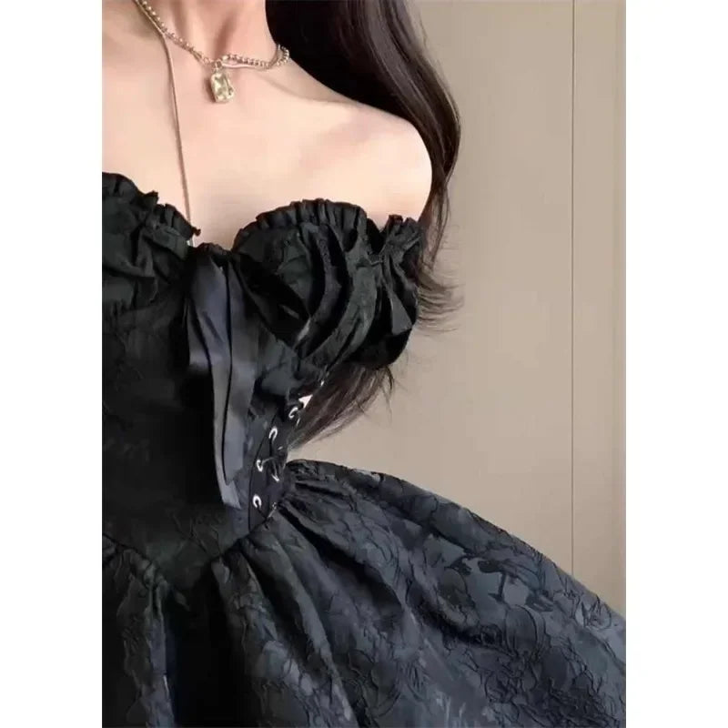 Hnewly Gothic Black Mini Dress Women Vintage Sexy Spaghetti Strap High Waist es 90s Egirl Punk Grunge Slim Party Club