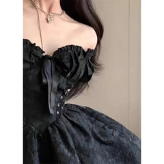 Hnewly Gothic Black Mini Dress Women Vintage Sexy Spaghetti Strap High Waist es 90s Egirl Punk Grunge Slim Party Club