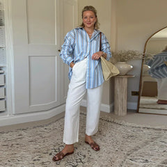 Hnewly  Casual Colorful Stripe Shirts Women Loose Lapel Single Breasted Long Sleeve Female Blouse Summer Lady All-match Tops