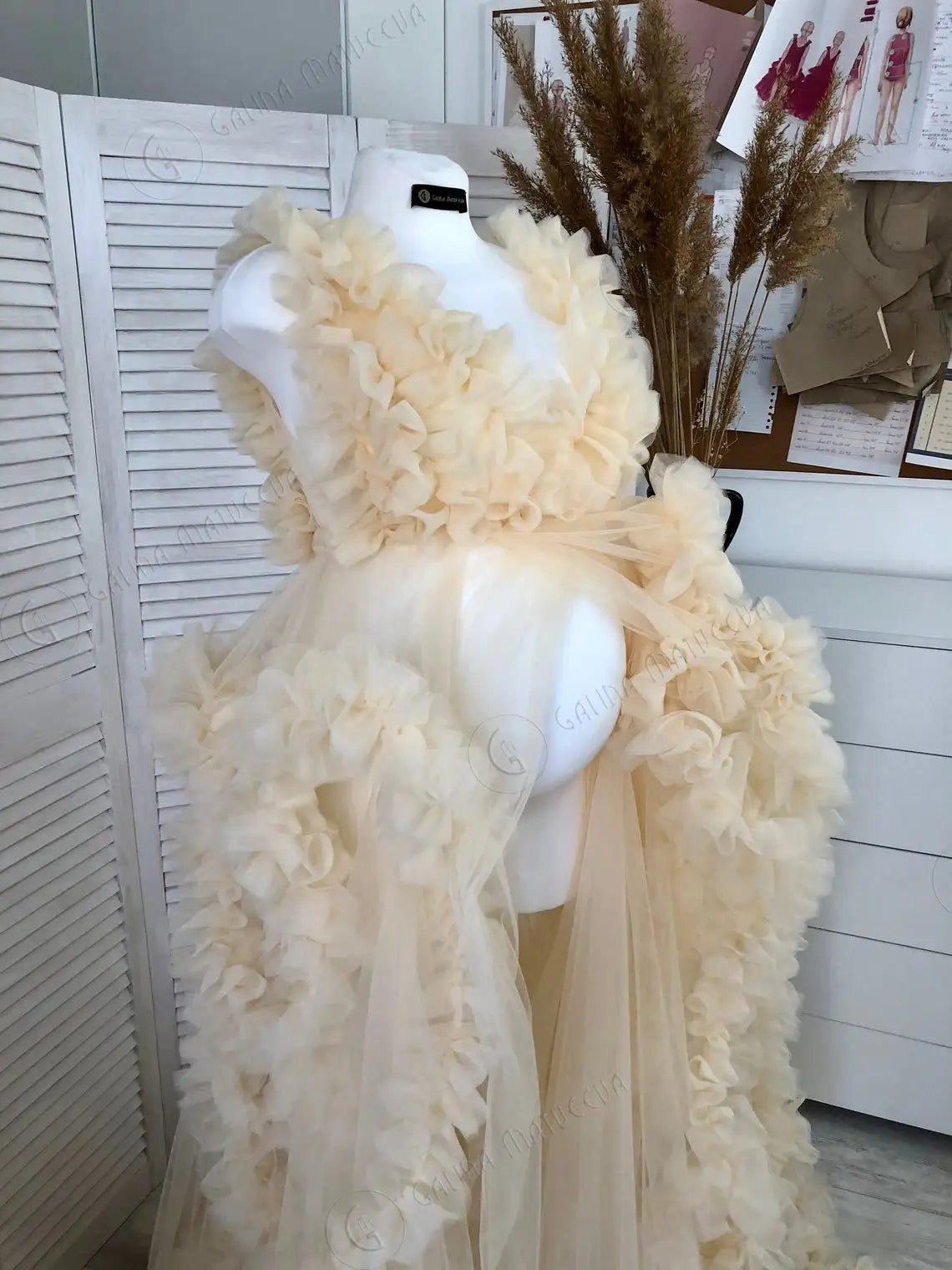 Hnewly  Top and Skirt Maternity Dress For Photo Shoot Ruffles and Tiered Tulle Pregnancy Dresse Floor Length Babyshower Gowns
