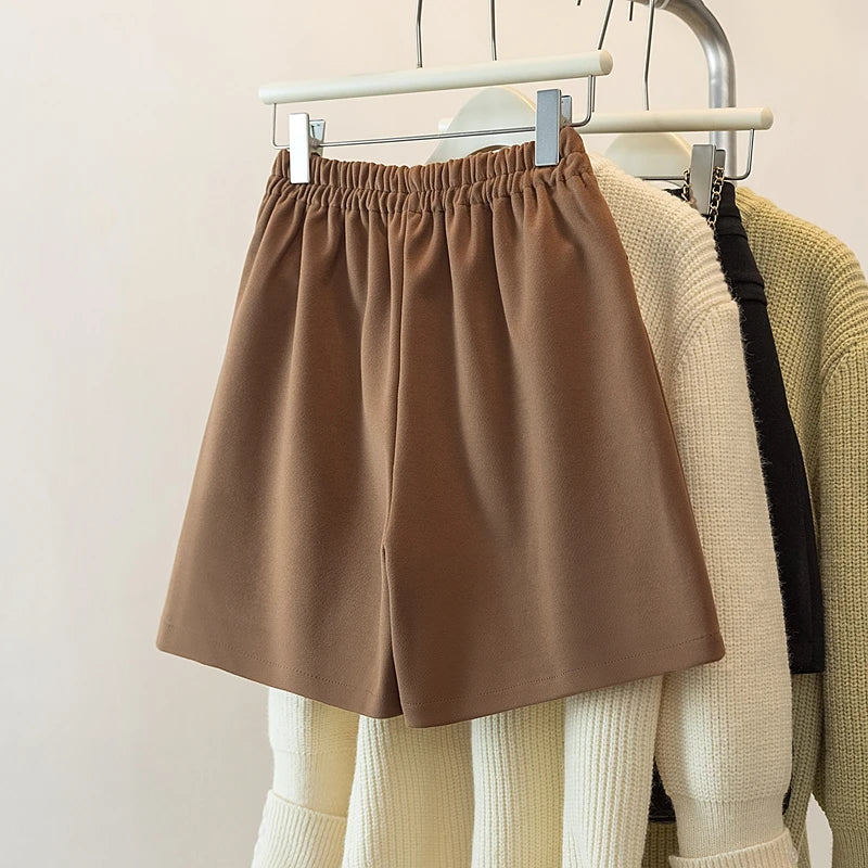 Hnewly  Temperament High Waist Shorts Women New Spring Autumn Double Breasted A-line Wide Leg Pants Large Size Black Versatile Shorts