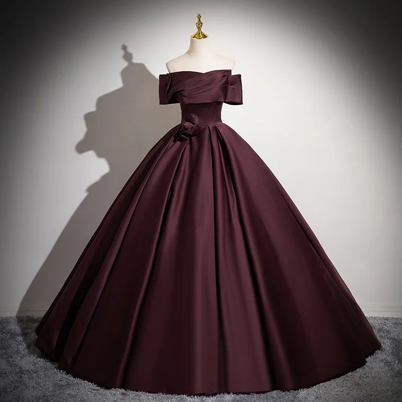 Hnewly  Off Shoulder Satin Evening Dress Wedding Dress Simple Temperament Banquet Toast Dress Bride's Dress Canopy Dress Customized