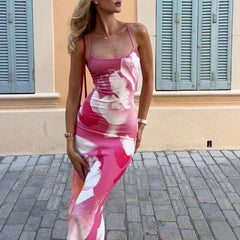 Hnewly  Summer Suspender Skirt, Hip-wrapped, Long Temperament, Slim and Thin, Tight, Colorful Flower Print Dress, Pure Lust