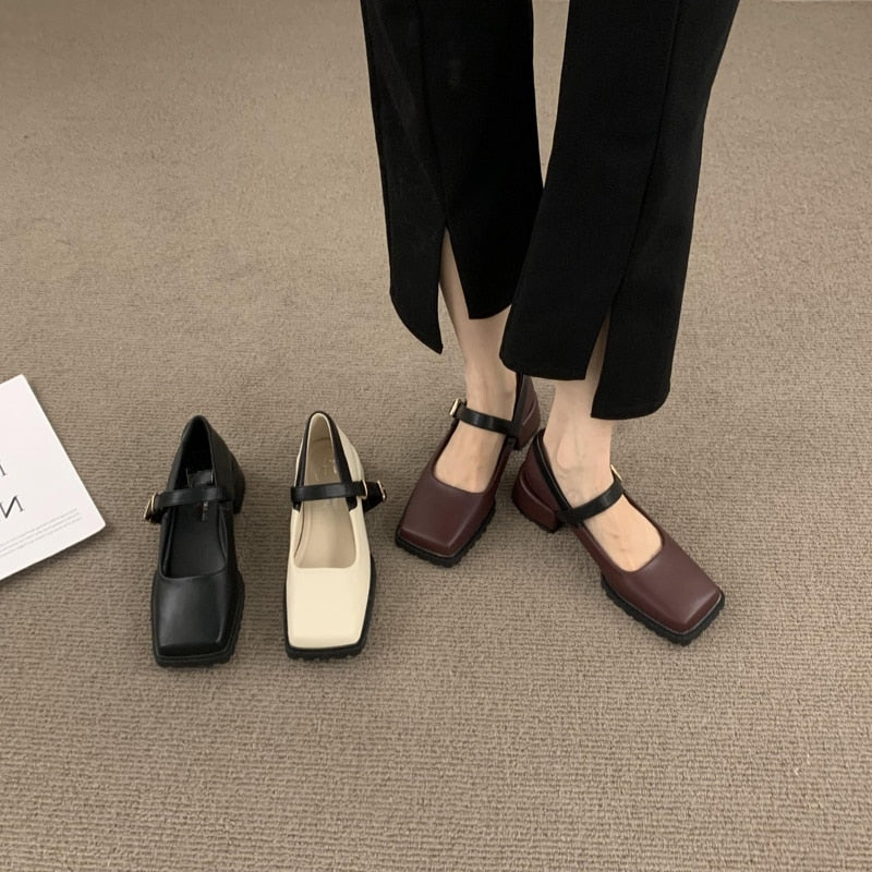 Hnewly Loafers Women Platform Shoes Mary Janes Casual Leather Ankle Buckle Ladies Shoes Black Fashion Spring Autumn College Style