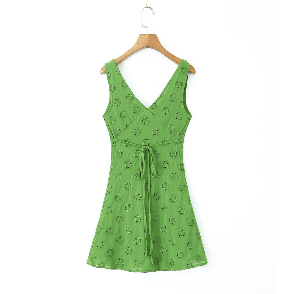 Hnewly  Solid mini dresses Summer outfit one pieces sexy green dresses for women tank dress v neck luxury party dresses embroideryed