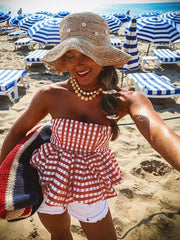 Hnewly Plaid Print Corset Tops Women Y2K Summer Pleated Fluffy Hem Sleeveless Basic Street Backless Vacation Beach Party Top
