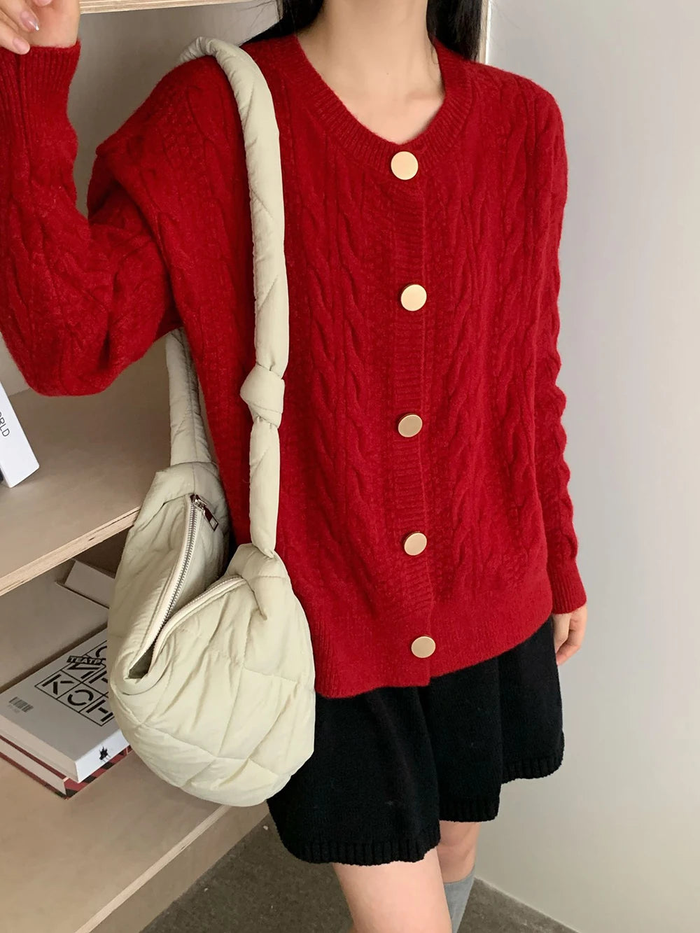 Hnewly  Vintage Twist Knit Cardigan Women's Lazy Loose Soft Thickened Single-Breasted 2025 Autumn Winter New Korean Style Female Tops