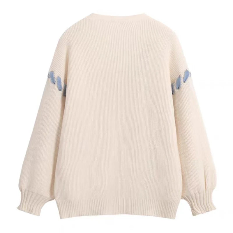 Hnewly y2k Sweaters 2000s Women Butterfly Print Side Drawstring Single Breasted Long Sleeve Loose Cardigan Tops Streetwear