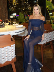 Hnewly  Cutenew Backless Slash Neck Jumpsuit Women Elegant Mesh Patchwork Ruched Sexy Stretch Slim Hottie Clubwear Flare Overalls