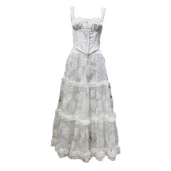 Hnewly Fashion Solid Color Lace 2 Piece Set Women's Sleeveless Vest Tops A Line Skirts 2025 Summer New Tide