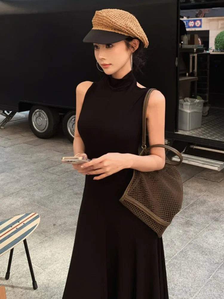 Hnewly Women Sexy Vintage Summer Backless Dresses Slit Fit Sleeveless Spaghetti Strap Halther Evening Dress Club Party Prom Chic New