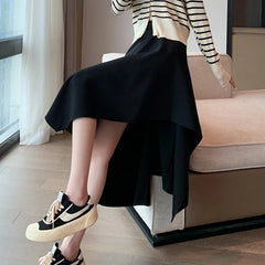 Hnewly  New High Waist Irregular Midi Skirt Women Fashion Design Pleated Skirts Woman Elegant Solid Color Office Long Skirts Ladies