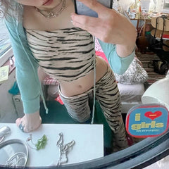 Hnewly Harajuku Skinny Zebra Stripe Pattern Flare Pants Women Streetwear Casual Low Waist Trousers Sweatpants Bottoms Retro